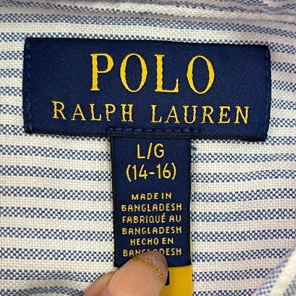 POLO Ralph Lauren Kid's Boy's Light Blue Button Down Striped Shirt Size Large - Picture 4 of 7
